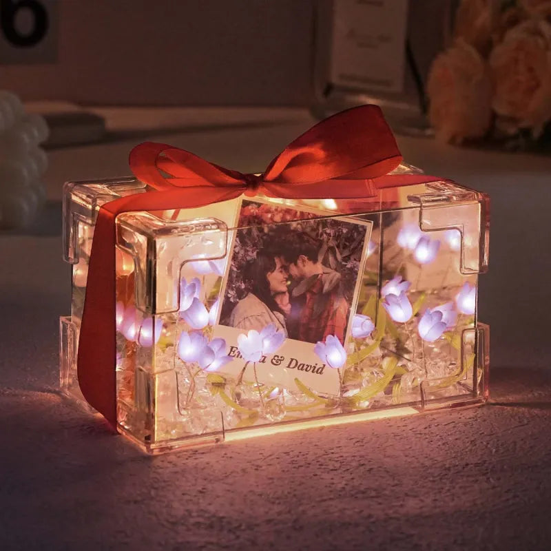 Custom Photo Tulip Rectangle Lamp Flower Infinity Mirror Box Infinity Mirror Flower with Your Picture and Text DIY Kit