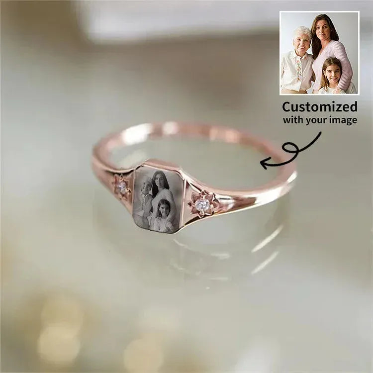 Personalized Birthstone Photo Ring 2 Colors of Photo Custom Jewelry Perfect Gift for Her Valentine's Day Gifts