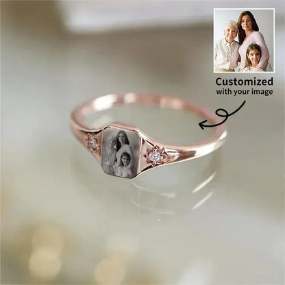 Personalized Birthstone Photo Ring 2 Colors of Photo Custom Jewelry Perfect Gift for Her Valentine's Day Gifts