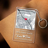 Personalized Map Acrylic Keychain Our First Date Keychain For Couple Valentines Gift