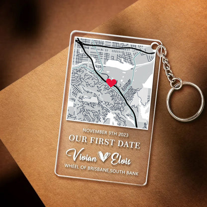 Personalized Map Acrylic Keychain Our First Date Keychain For Couple Valentines Gift