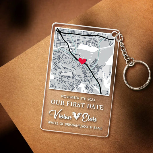 Personalized Map Acrylic Keychain Our First Date Keychain For Couple Valentines Gift