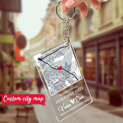 Personalized Map Acrylic Keychain Our First Date Keychain For Couple Valentines Gift