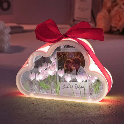 Custom Photo Cloud-shaped Tulip Rectangle Lamp Flower Infinity Mirror Box Infinity Mirror Flower with Your Picture and Text DIY Kit