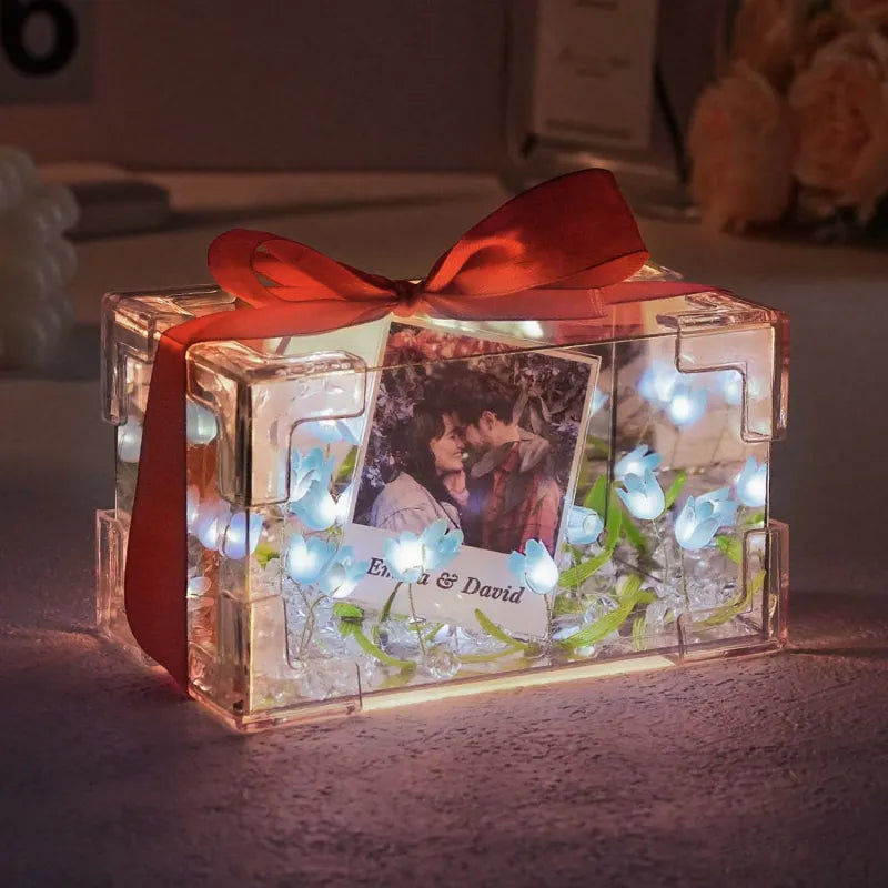 Custom Photo Tulip Rectangle Lamp Flower Infinity Mirror Box Infinity Mirror Flower with Your Picture and Text DIY Kit