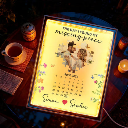Custom Photo & Names Magic Mirror Light The Day I Found My Missing Piece Calendar Desk Decor Valentine's Gift
