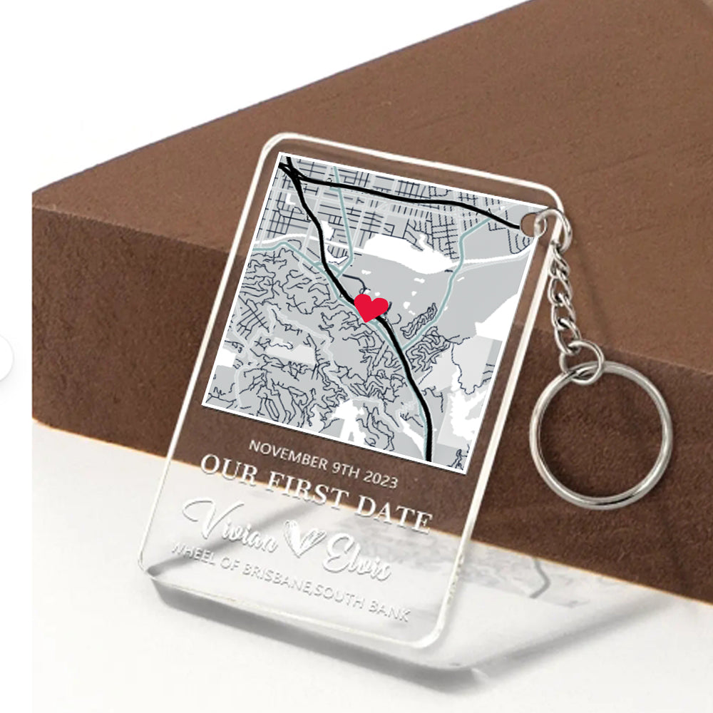 Personalized Map Acrylic Keychain Our First Date Keychain For Couple Valentines Gift