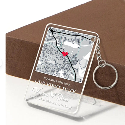 Personalized Map Acrylic Keychain Our First Date Keychain For Couple Valentines Gift