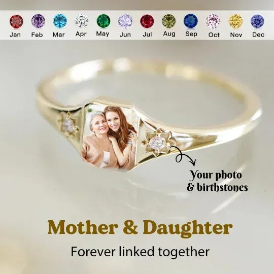 Personalized Birthstone Photo Ring 2 Colors of Photo Custom Jewelry Perfect Gift for Her Valentine's Day Gifts
