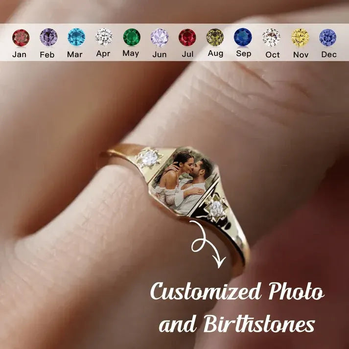 Personalized Birthstone Photo Ring 2 Colors of Photo Custom Jewelry Perfect Gift for Her Valentine's Day Gifts