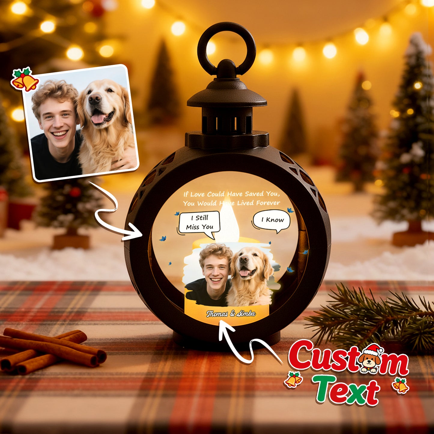 Custom Pet Photo Christmas Tree Ornament – Personalized Text Christmas Gift for Pet Lovers