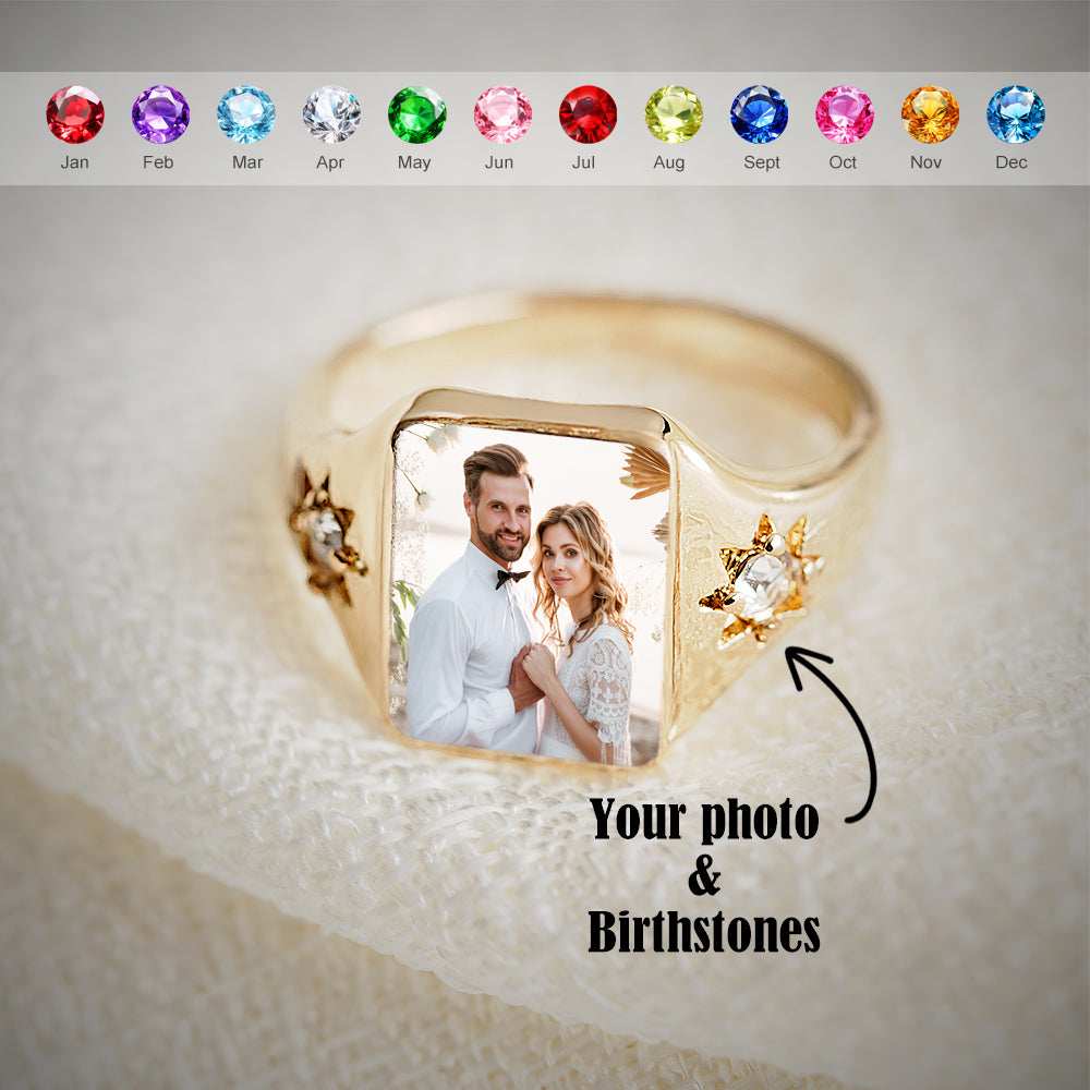 Personalized Birthstone Photo Ring 2 Colors of Photo Custom Jewelry Perfect Gift for Her Valentine's Day Gifts