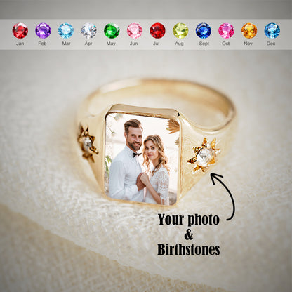 Personalized Birthstone Photo Ring 2 Colors of Photo Custom Jewelry Perfect Gift for Her Valentine's Day Gifts