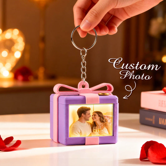 Custom Mirror Lamp Keychain Gift Box Shape Christmas Gift for Couple Valentines Gift