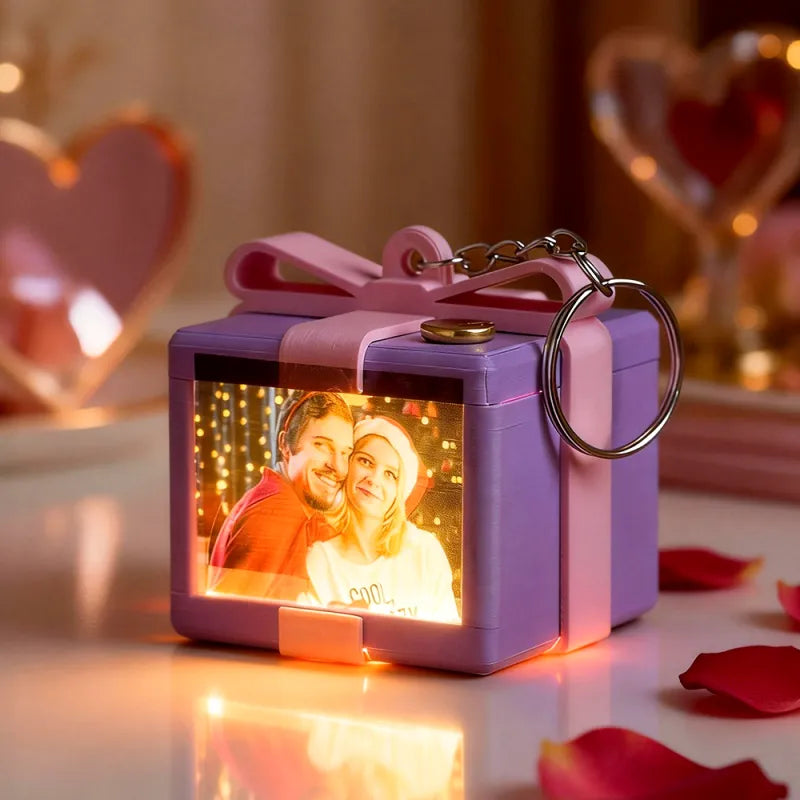 Custom Mirror Lamp Keychain Gift Box Shape Christmas Gift for Couple Valentines Gift